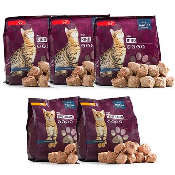 FeliFine BARF Komplettmenü für Katzen - Vorrats- und Testpaket mit Rind und Truthahn